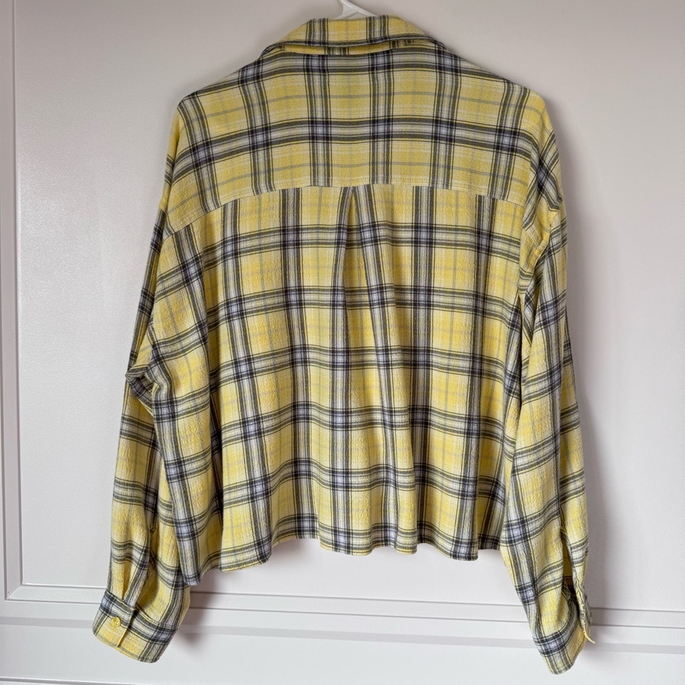 Forever 21‎ Cropped Yellow Plaid Flannel Top Women's Size Medium Fall Western - Picture 5 of 9
